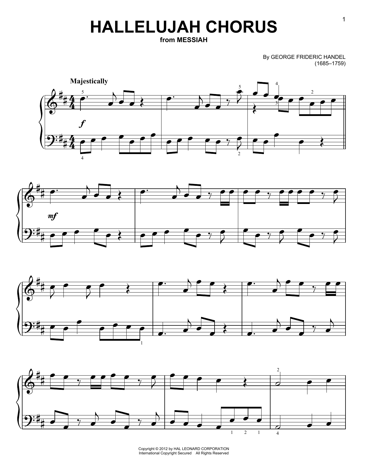 hallelujah chorus easy piano pdf